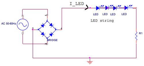 Controlador del rectificador de onda completa con LED simple